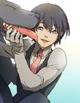  animal black_hair blue_eyes dog hellsing hellsing:_the_dawn licking male_focus nankakureman necktie smile walter_c_dornez younger 