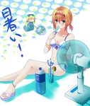  alice_margatroid anklet bikini blonde_hair blue_eyes bottle bow bracelet crazy_straw doll drinking_straw electric_fan error fan food glass gurin hairband ice jewelry nail_polish paper_fan platform_footwear popsicle sandals shanghai_doll short_hair solo swimsuit toenail_polish touhou uchiwa water water_bottle 