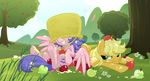  applejack_(mlp) basket blonde_hair couple cutie_mark equestria-prevails equine female feral firefly_(mlp) flower friendship_is_magic fruit green_eyes hair horse mammal my_little_pony outside pegasus pony smile tree wings wood 