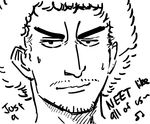  afro bb_(baalbuddy) eyebrows face facial_hair greyscale male_focus monochrome nanba_mutta solo stubble thick_eyebrows uchuu_kyoudai 