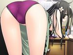  1girl ass black_hair blush breasts breasts_outside from_behind game_cg highres jiyu2 long_hair mazo_x_love minakata_kagari nipples panties pov_ass underwear wallpaper 