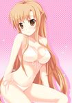  asuna_(sao) bikini braid breasts brown_eyes brown_hair cleavage front-tie_top light_smile long_hair medium_breasts nasu_hanahana navel orange_hair shiny shiny_skin side-tie_bikini smile solo swimsuit sword_art_online 