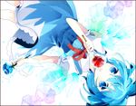  bad_id bad_pixiv_id blue_eyes blue_flower blue_hair blue_rose candy_apple cirno flower food ice ice_flower ice_wings puffy_sleeves remimim rose short_hair short_sleeves solo tongue touhou upside-down wings 