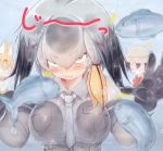  /\/\/\ 0_0 3girls :d against_glass air_bubble animal_ears bangs black_gloves black_hair blurry blurry_foreground blush bow bowtie breast_pocket breast_press breasts breasts_on_glass bubble chibi closed_mouth collared_shirt commentary_request d: depth_of_field eyebrows_visible_through_hair fish fish_tank glass gloves grey_hair grey_shirt hair_between_eyes hair_intakes hand_on_glass hands_up hat_feather helmet kaban_(kemono_friends) kemono_friends large_breasts lips long_hair long_sleeves looking_at_another low_ponytail mogera81 multicolored_hair multiple_girls necktie o_o open_mouth orange_eyes orange_hair pith_helmet pocket print_neckwear red_shirt serval_(kemono_friends) serval_ears serval_print shirt shoebill_(kemono_friends) short_hair short_over_long_sleeves short_sleeves side_ponytail smile solo_focus sound_effects staring submerged surprised sweat upper_body v-shaped_eyebrows water white_neckwear wing_collar 