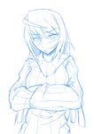  blush crossed_arms infinite_stratos laura_bodewig long_hair maydrawfag monochrome no_eyepatch revision ribbed_sweater solo sweater 