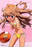  :o absurdres aisaka_taiga ball bangle bangs beachball bikini bikini_tan blush body_writing bow bracelet breast_hold breast_squeeze breasts brown_hair character_name cleavage cowboy_shot crossed_arms duplicate embarrassed floral_print frilled_bikini frills groin highres jewelry leaning_forward long_hair looking_down lowleg lowleg_bikini megami official_art palmtop_tiger pink_background pink_eyes profile scan side-tie_bikini small_breasts solo standing string_bikini striped striped_bikini sun_tattoo surprised swimsuit tan tanaka_masayoshi tanline tiger toradora! translated transparent untied wardrobe_malfunction wavy_hair wide_hips yellow_bikini zoom_layer 