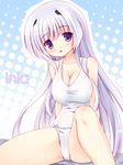  blush breasts cleavage inia_sestina large_breasts long_hair looking_at_viewer muvluv muvluv_alternative muvluv_total_eclipse one-piece_swimsuit open_mouth purple_eyes purple_hair school_swimsuit sitting solo swimsuit very_long_hair yuku_(kiollion) 