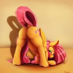  2018 ass_up butt cutie_mark dock equine female feral fluttershy_(mlp) friendship_is_magic hair looking_at_viewer mammal miokomata my_little_pony pegasus pink_hair presenting solo tongue tongue_out wings 