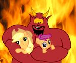  beard blonde_hair crossover cub cute equine facial_hair female feral fire friendship_is_magic green_eyes hair hell horn horse hug male mammal my_little_pony pegasus pony purple_eyes purple_hair satan scootaloo_(mlp) smile south_park unknown_artist wings yellow_eyes young 