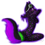  black black_hair breasts canine eyewear female fur goggles green_tail_garters hair looking_at_viewer mammal nude plain_background purple purple_eyes purple_fur purple_markings riny solo spots tongue white_background wolf 