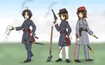  amami_haruka american_civil_war belt colt_1851_navy ernest gun hagiwara_yukiho handgun hat highres holster idolmaster idolmaster_(classic) kikuchi_makoto military military_uniform multiple_girls revolver shovel spoon sword uniform weapon 