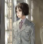  commentary_request indoors kawakami_rokkaku kusanagi_suito looking_out_window military military_uniform necktie short_hair solo the_sky_crawlers uniform window 