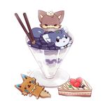  ambiguous_gender berries blueberries cake cat cookie cup cute feline food fruit gingerbread_man glass grapes guizi huiro mammal plain_background pocky strawberries strawberry white_background 