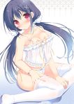  :o babydoll black_hair blush bracelet breasts cleavage cropped eyebrows_visible_through_hair frills front-tie_top gradient gradient_background hair_ornament jewelry lingerie long_hair looking_at_viewer low_twintails medium_breasts open_mouth original pan_(mimi) panties parted_lips red_eyes see-through shiny shiny_skin side-tie_panties simple_background sitting solo thighhighs twintails underwear very_long_hair white_legwear white_panties x_hair_ornament yokozuwari 