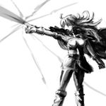  absurdres breastplate cape cosplay drawfag duel_masters gloves greyscale highres lina_inverse lina_inverse_(cosplay) long_hair magic monochrome pantyhose skirt slayers solo tasogare_mimi 