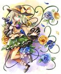  bow flower green_eyes green_hair hat hat_bow komeiji_koishi long_sleeves ringpearl rose short_hair smile solo third_eye touhou wide_sleeves 