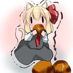  animal_ears blonde_hair blush cat_ears cat_tail chibi eating food hair_ribbon hoshizuki_(seigetsu) necktie purumia red_neckwear ribbon rumia short_hair skirt solo tail touhou trembling |_| 