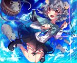  absurdres animal animal_ears basket belt blush capelet dowsing_rod grey_hair highres hoshika_ranoe jewelry mary_janes mouse mouse_ears multicolored multicolored_eyes nazrin open_mouth pendant red_eyes shoes short_hair solo touhou yellow_eyes 