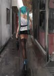  aqua_hair fg from_behind hatsune_miku long_hair skirt solo thighhighs twintails umbrella vocaloid 