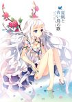  bare_legs barefoot blue_eyes breasts cleavage cover cover_page dress flower long_hair medium_breasts original soaking_feet solo tearfish very_long_hair water white_hair 