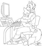  anal_penetration anthro canine claws clothing computer digimon duo erection eyes_closed fox fur gay hair interspecies male mammal mastery_position monochrome nude penetration penis sex shirt sitting size_difference veemon wolfblade 