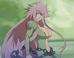  1girl artist_request bleach bleach:_zanpakutou_ibun_hen breasts chains fang fur green_eyes long_hair pink_hair very_long_hair zabimaru 