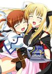  armor bad_id bad_pixiv_id bare_shoulders belt blonde_hair brown_hair buckle cape closed_eyes fate_testarossa hair_ribbon happy kakitsubata_tsukune lyrical_nanoha mahou_shoujo_lyrical_nanoha mahou_shoujo_lyrical_nanoha_a's mahou_shoujo_lyrical_nanoha_the_movie_2nd_a's multiple_girls puffy_sleeves ribbon short_twintails skirt takamachi_nanoha thighhighs twintails 