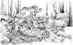  ball_fondling balls black_and_white blotch canine canine_penis eye_contact feline gay imminent_penetration knot male monochrome penis tiger wolf 