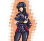  1girl annerose_vajra black_hair breast_hold breasts crossed_arms erect_nipples koutetsu_no_majo_anneroze large_breasts legs open_mouth pixiv_thumbnail pointy_ears r-wade resized sideboob solo thighs 