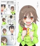  1girl :d blazer braid brown_eyes brown_hair clenched_hands highres idolmaster idolmaster_cinderella_girls jacket long_hair necktie open_mouth producer_(idolmaster) rakkogawa_rinro senkawa_chihiro smile striped striped_neckwear translation_request 