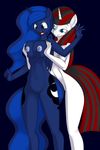  anthrofied blue_body blue_eyes breast_grab breasts couple cutie_mark duo equine fangs female friendship_is_magic grab hair horn horse kloudmutt lesbian mammal multi-colored_hair my_little_pony nipples nude open_mouth plain_background pony princess_luna_(mlp) pussy queen_chrysalis_(mlp) standing surprise two_tone_hair unicorn white_body winged_unicorn wings 