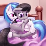  &#8704; bed black_hair blue_hair bow_tie butt cutie_mark duo equine female feral friendship_is_magic fur grey_fur hair horse lesbian mammal my_little_pony nipples octavia_(mlp) pink_eyes pony purple_eyes pussy source_request teats two_tone_hair udders vinyl_scratch_(mlp) white_fur 