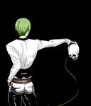  blazblue fingerless_gloves from_behind gloves green_hair hazama hs_(rapstar) male_focus shirt skull solo 