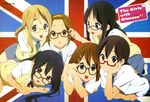  :d absurdres adjusting_another's_eyewear adjusting_eyewear akiyama_mio animage bespectacled black_eyes black_hair blonde_hair blue_eyes brown_eyes brown_hair d: dress_shirt english eyebrows flag_background glasses hair_ornament hairband hairclip hand_on_own_cheek highres hime_cut hirasawa_yui horiguchi_yukiko k-on! k-on!_movie kotobuki_tsumugi long_hair lying manabe_nodoka multiple_girls nakano_azusa official_art on_back open_mouth red-framed_eyewear round_teeth sakuragaoka_high_school_uniform scan school_uniform semi-rimless_eyewear shirt shoes short_hair skirt smile sweater_vest tainaka_ritsu teeth twintails union_jack united_kingdom uwabaki 