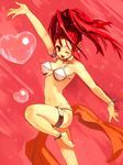  ;d anklet arm_up barbara barefoot bikini blush bracelet chimochimo dragon_quest dragon_quest_vi hair_up heart jewelry leg_up long_hair navel one_eye_closed open_mouth red_eyes red_hair sash smile solo swimsuit white_bikini 