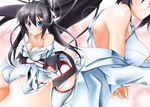  ass black_hair blue_eyes blush bra breast_hold breasts cleavage frown infinite_stratos long_hair medium_breasts panties school_uniform shinonono_houki solo split_ponytail sumeragi_tomo thighhighs underwear undressing white_bra white_legwear white_panties 