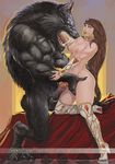  breast_lick breasts canine cock_ring duo eye_contact female fransmensinkartist high_heels human licking male mammal penis straight tongue video_games warcraft were werewolf worgen world_of_warcraft 