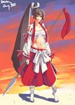  black_hair breasts colorized demon_girl detached_sleeves disgaea eu03 hakama japanese_clothes lance long_hair medium_breasts midriff navel pointy_ears polearm ponytail red_hakama ronin_(disgaea) sarashi slender_waist solo tabi very_long_hair weapon wide_ponytail 