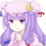  bad_id bad_pixiv_id bow capelet crescent face fuyu-nagi hair_bow hat long_hair patchouli_knowledge purple_hair smile solo touhou white_background 
