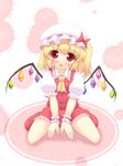  ascot blonde_hair blush bow crystal flandre_scarlet hat hat_bow kinoeda puffy_sleeves red_eyes short_sleeves side_ponytail solo tears touhou wings wrist_cuffs 