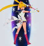  back_bow bad_id bad_pixiv_id bishoujo_senshi_sailor_moon blonde_hair blue_eyes blue_sailor_collar boots bow full_body holding holding_wand kaleidomoon_scope knee_boots long_hair looking_back magical_girl multicolored multicolored_clothes multicolored_skirt riqurr sailor_collar sailor_moon sailor_senshi_uniform skirt smile solo super_sailor_moon tsukino_usagi twintails wand 