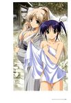  absurdres breasts cleavage grey_kimono higa_yukari highres isis_eaglet japanese_clothes kimono lily_strosek lyrical_nanoha mahou_senki_lyrical_nanoha_force mahou_shoujo_lyrical_nanoha medium_breasts multiple_girls official_art scan towel white_towel 