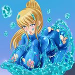  1girl ahegao ass blonde_hair blue_eyes blush breasts goo gucchi_(n3gt6apf) highres inflation large_breasts metroid monster nipples pixiv_manga_sample resized samus_aran sex slime solo stomach_bulge torn_clothes zero_suit 