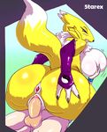  anus balls big_breasts big_butt blue_eyes breast_fondling breast_grab breasts butt butt_grab canine cowgirl_position digimon drooling facial_markings female fondling fox gaping gaping_anus gloves looking_at_viewer looking_back male mammal markings nude on_top penis pussy pussy_juice renamon saliva sex straddling straight wide_hips yin_yang ying_yang 