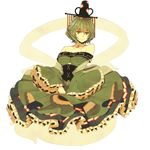  adapted_costume bad_id bad_pixiv_id bare_shoulders detached_collar dress frills ghost_tail green_dress green_hair hat long_sleeves multiple_tails off_shoulder ogino_(oginogino) shawl soga_no_tojiko solo tail tate_eboshi touhou wide_sleeves yellow_eyes 