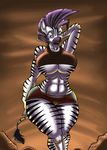  abs big_breasts big_thighs breasts clothing equine female looking_at_viewer skimpy solo thick_thighs voluptuous wide_hips zebra 