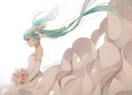  bad_id bad_pixiv_id bouquet character_name dress elbow_gloves floating_hair flower gloves green_eyes green_hair hatsune_miku ichinose_(sorario) long_hair profile simple_background solo twintails very_long_hair vocaloid white_background 