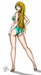  ass back bikini blonde_hair blue_eyes copyright_request high_heels legs long_hair looking_back sandals shoes solo swimsuit tomizofu 