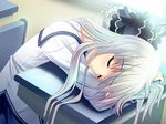  braid classroom closed_eyes da_capo da_capo_ii desk indoors mitsumomo_mamu school_uniform silver_hair sleeping solo yukimura_anzu 