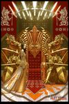  anima brown_hair dress gloves gold highres long_hair statue throne wen-m 